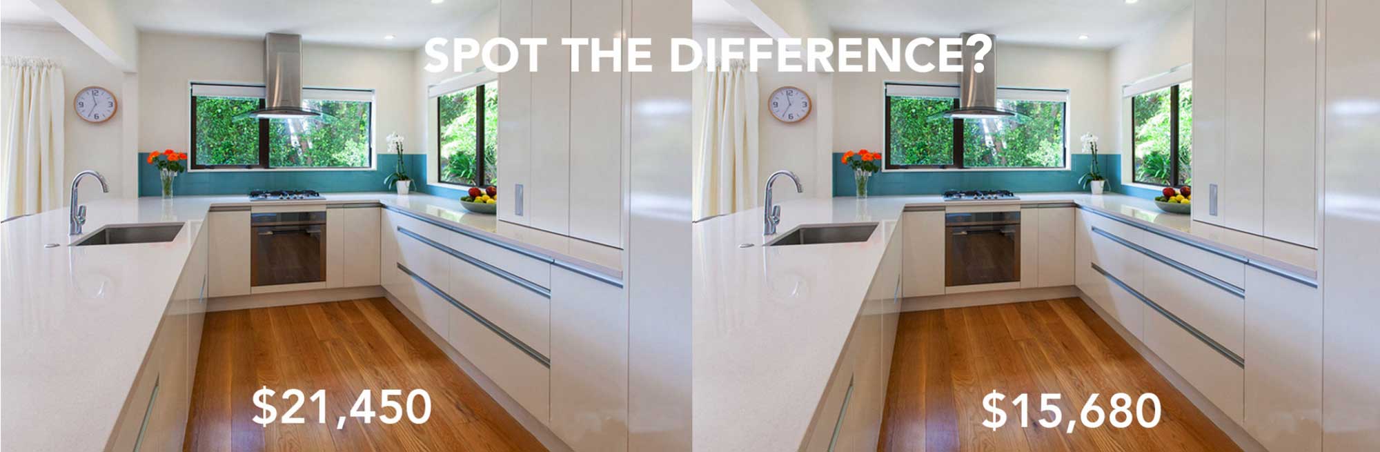 Spot the difference between these two kitchens.